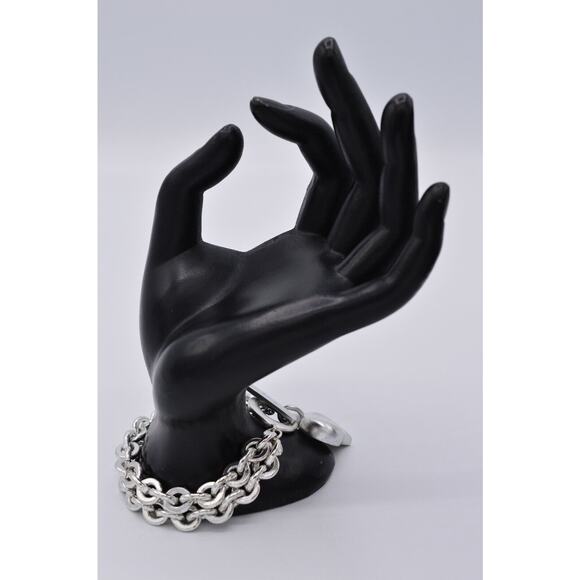 Givenchy Vintage Heart Charm Bracelet Logo Chain Brushed Silver Toggle 80s Bin6 - Picture 9 of 12